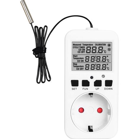 Prise Contrôleur de Température Type F - Sonde Externe, Minuterie Programmable, -40°C à 120°C, Précision ±1%, Écran LCD (1/4)