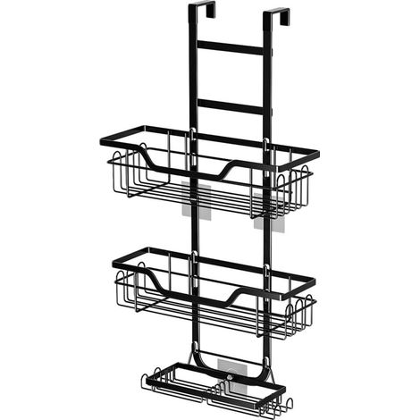 Étagère de salle bain en fer noir à 3 niveaux , suspendre sans perçage . Solution rangement fiable p (1/5)