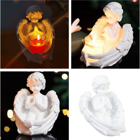 Bougeoir Statue Vintage Figurine de Prière Décorative en Résine pour Entrée et Bureau (15x13cm, 500g) Candle Holder Ornament Cute Vintage Praying Figurine Desktop Statue (1/5)