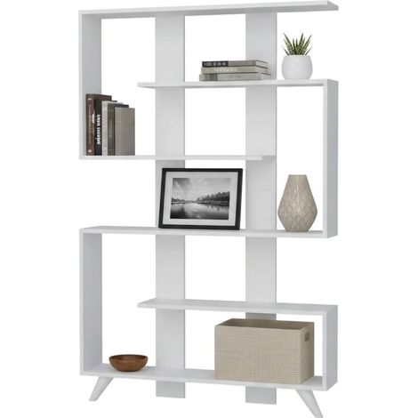 Dmora - Libreria Gienah, Scaffale da ufficio, Mobile portalibri, Biblioteca, 120x20h162 cm, Bianco, con imballo rinforzato, con imballo rinforzato