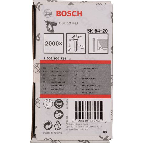 Bosch perno a testa svasata SK64 20NR 63 mm acciaio inox (2000 pz.) (1/5)