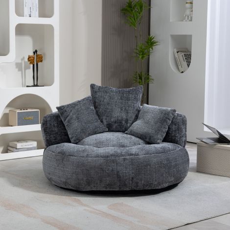 Canapé paresseux,Canapé 1 places,Tissu Chenille,avec trois coussins pour adultes et enfants,intérieur et extérieur,canapé de jeu simple pour chambre à coucher,bureau,Aucun assemblage requis.Gris (1/5)