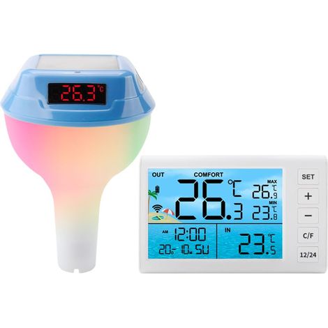 Thermomètre Piscine Numérique Solaire avec Lumière Changeante, Thermomètre Piscine Flottant Grand Écran avec LCD, Étanchéité IP68 et est Économe en Énergie. Pour Piscines, Bain de Glace (Bleu) (1/5)