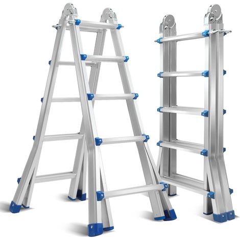 Wolketon Échelle télescopique escabeau 3m argentée, pliante, multifonction, intérieur/extérieur, 150kg
