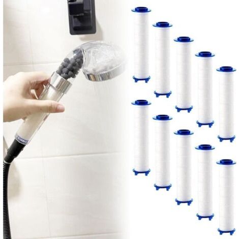 BUNTHAUS 10 Pcs Filtre Pommeau de Douche 9,5 cm, Filtre Pommeau de Douche Anti Calcaire en Coton PP, Recharge Filtre pour Pommeau de Douche Anti Calcaire
