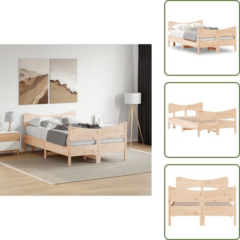 The Living Store Cadre de lit sans matelas 120x190 cm bois de pin massif - Cadre De Lit - Lit Double - Lit En Bois - Bois De Pin - Tête De Lit
