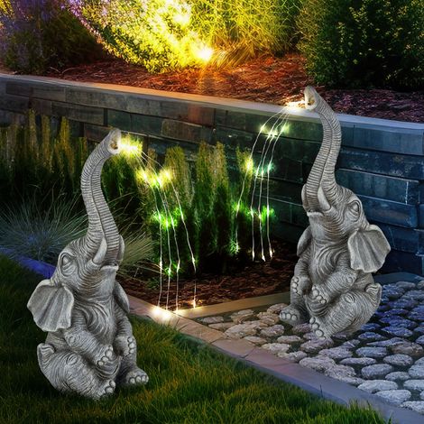 Luce solare elefante decorazione giardino figura animale lampada solare luce esterna elefante grigio, LED bianco caldo, LxLxH 13,5x13x32,5 cm, set di 2
