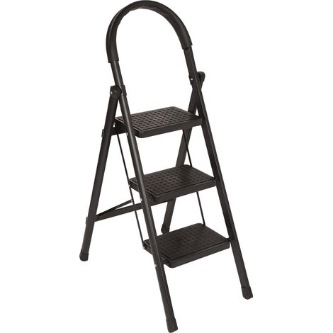 Step Ladder, 3 Step Folding Ladder, Portable Step Ladder, Multifunctional Storage Rack, Flower Pot Rack Easy to Store, Black