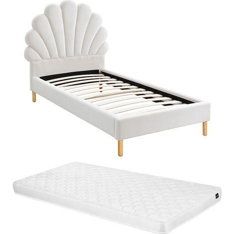 Lit coquillage 90 x 190 cm - Velours - Blanc + Matelas - MOANA (1/5)
