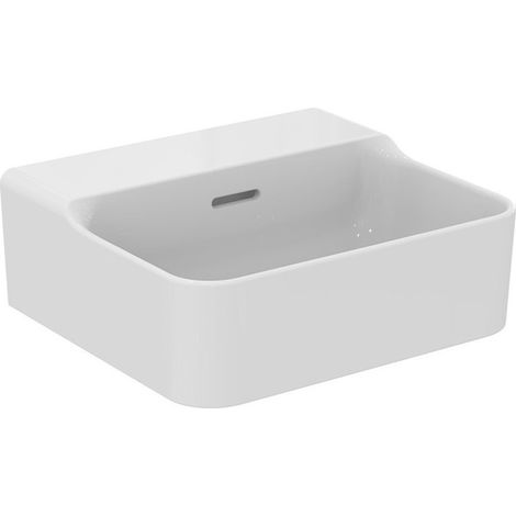 Lavabo de mano CONCA 400x350x165mm blanco con IdealPlus sin orificio para grifería, con rebosadero IDEAL STANDARD