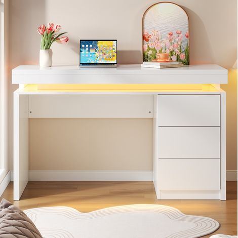 Escritorio LED 120x50x78,5 cm de tableros de partículas blanco, 3 cajones – MEUBLIV (1/5)