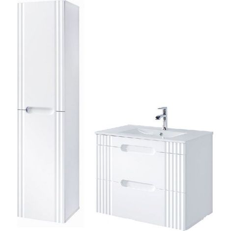 Meuble vasque à encastrer 80 cm + colonne murale Oceanie White - Livraison gratuite (1/5)