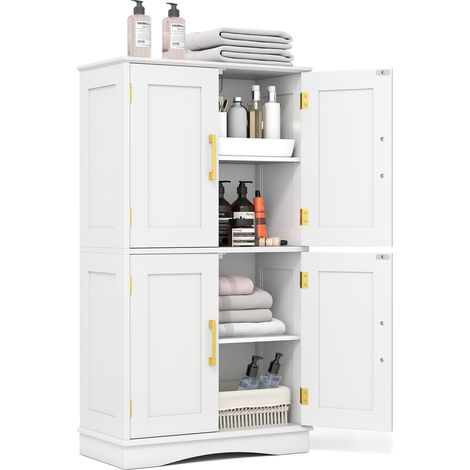COSTWAY Bathroom Floor Storage Cabinet 110cm Freestanding Pantry Cabinet-White (1/5)