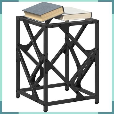 Table basse - 845988 - dessus verre transparent - 30x30x41 cm - structure acier et bois d'ingénierie (1/5)