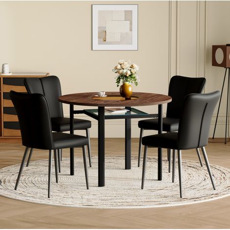 Tavolo da pranzo rotondo 100x76 cm in MDF e vetro marrone salvaspazio FloraGrace (1/5)