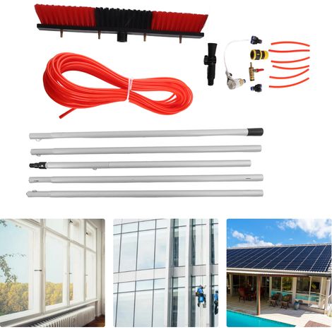 Kit à pôle d'eau alimentée  Kit nettoyage avec brosse grand format robuste  Système portable lavage extérieur  Nettoyeur extensible pour panneaux solaires  Pôle 5m + Brosse à eau 50cm (1/5)