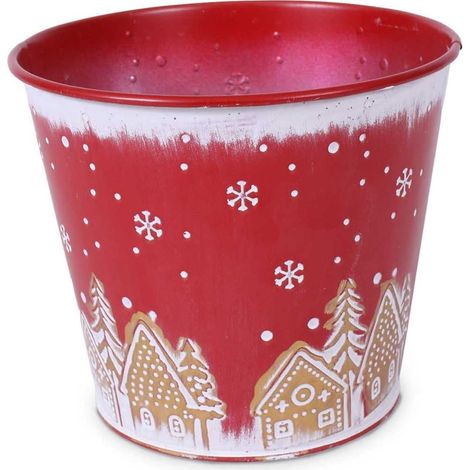 Portavaso in metallo rosso con paesaggio di Natale, Ø15H13 cm (kit da 10) (1/3)