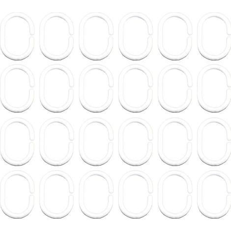 Lot de 24 Crochets de Rideau de Douche en Plastique Cintrés pour Salle de Bains, Anneaux Suspendus en Forme de C, Fixation pour Fenêtre et Douche (1/5)