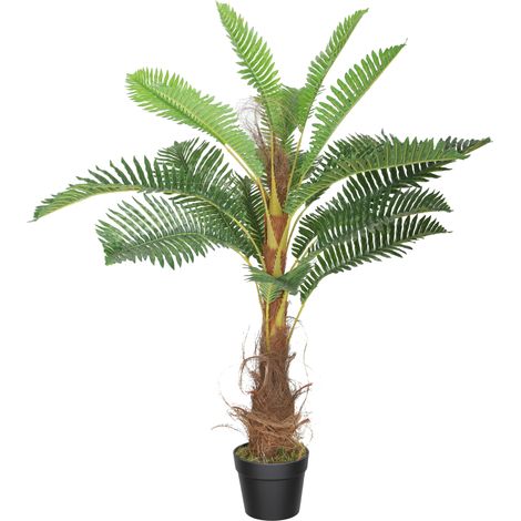 Palma artificiale, 100 cm, con 21 foglie in PEVA, pianta decorativa con vaso in plastica, verde