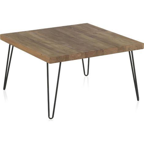 Table basse bois d'orme vieilli et pieds métal style industriel - bois naturel et métal noir (1/3)