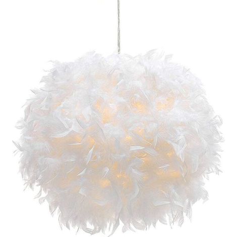 Lampenschirm in Federform – 30 cm – Für Pendel- oder Tischlampen – Weiß – E27 – Höhe 300 mm x Durchmesser 300 mm (1/5)
