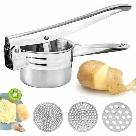 Presse Purée Manuel, Professionnel Presse-purée à Pommes de Terre en Acier Inoxydable avec 3 Disques Interchangeables pour Fruits, (1/5)
