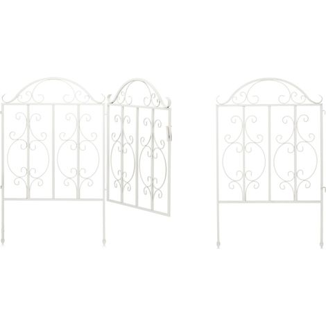 Cancello da giardino in acciaio vintage in 3 pezzi decorativo 300 x 90 x 5 cm pratico in metallo bianco 130010587