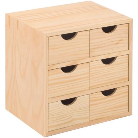 Coffre à 6 tiroirs en bois massif 28x20x28 cm – Conteneur multiusage – Idéal pour rangement espaces confinés – Astigarraga (1/3)
