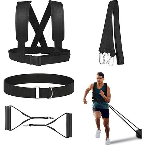 Harnais Pour Sled - Sangle De Traction 2 M - Entraînement De Puissance Et D'Agilité - Pour Course Extérieure Et Renforcement Musculaire - Lot De 5 Pièces (1/3)