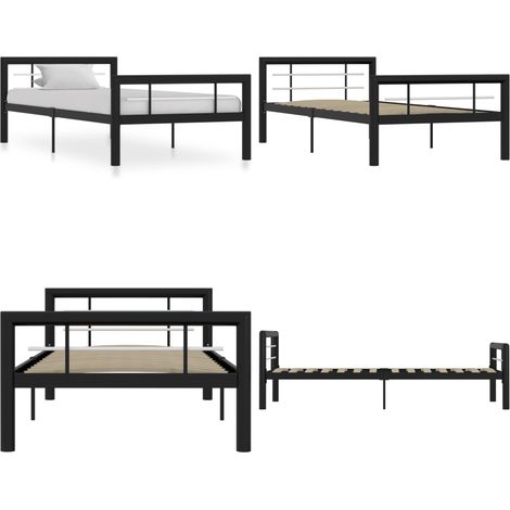 Cadre de lit sans matelas noir et blanc métal 100x200 cm - Cadre De Lit - Lit Double - Lit Metal - Literie - Meuble Chambre - Home & Living (1/5)