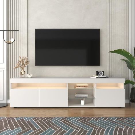 TV-Möbel - mit LED-Beleuchtung - 3 Türen 5 Regale - Hochglanz - Weiß - L 180 cm - TV-Ständer