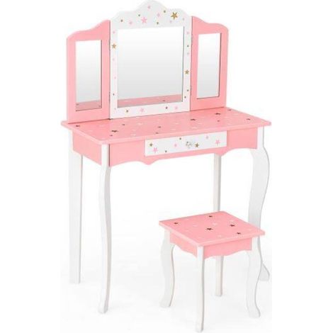 Pour jouer et se coiffer, coiffeuse enfant 2 en 1 avec miroir à 3 volets, chambre ou salle de jeux (1/5)
