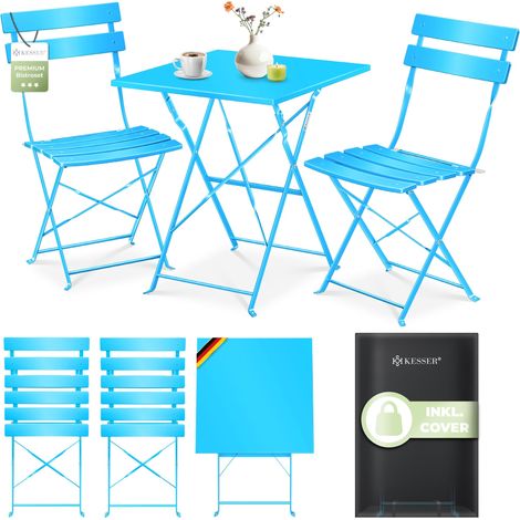 KESSER® Ensemble bistrot, table & 2 chaises pliantes, extérieur - bleu clair (1/5)