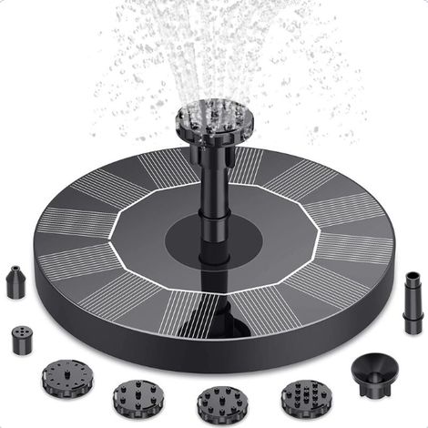 Fontaine solaire extérieure flottante 6 buses – Hauteur d'eau 30-40 cm – Panneau solaire 6V 1.0W – Pour jardins et étangs