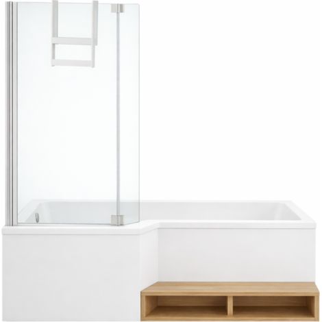 Pack baignoire bain douche 180 X 90 version droite JACOB DELAFON Neo + pare bain chromé + tablier de baignoire installation en niche