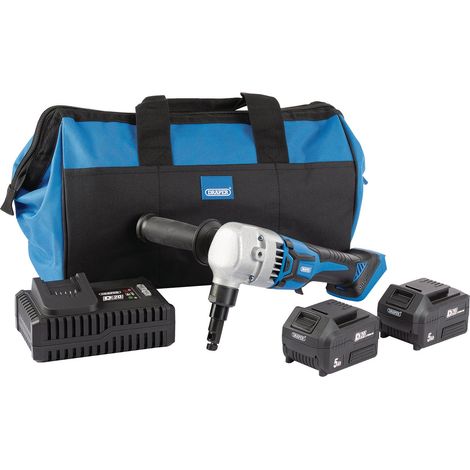 Draper D20 20V Brushless Nibbler Kit with Dual 5.0Ah Batteries, Fast Charger, and Storage Bag