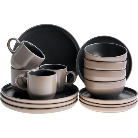Tafelservice 16-teilig NUTMEG Steinzeug Schwarz / Beige