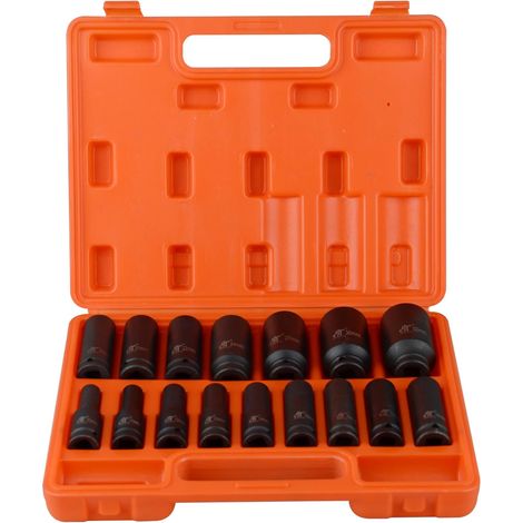 Juego de 16 vasos de impacto profundos de 1/2" (10-32 mm) con tuerca H78 para automóviles, garajes y mecánicos. (1/5)
