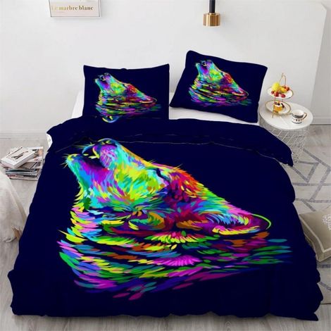 Bettwäsche-Set 155x220 cm 3-teilig Mikrofaser mit Reißverschluss 3D Wolf Motiv