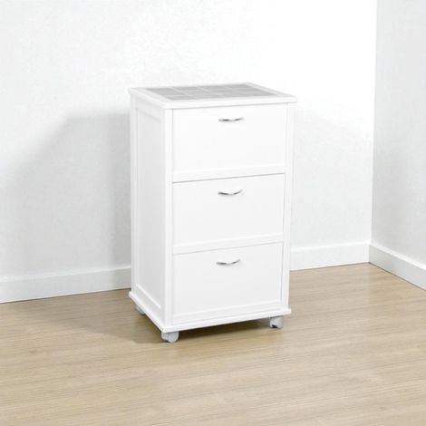 Carrello mobiletto con ante a ribalta con piano in mattonelle BIANCO (1/5)