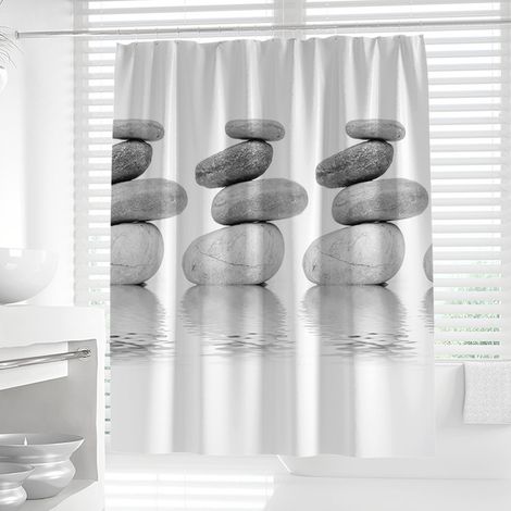 Sollbry Duschvorhang, antibakteriell, schimmelresistent und wasserdicht, mit 12 Duschvorhangringen, 180 x 180 cm, Kieselgrau (1/5)