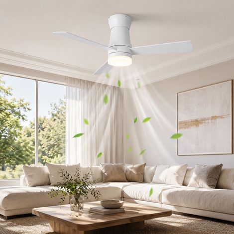 Ventilateur de plafond LED 52 pouces, 3 pales, moteur DC silencieux réversible, 6 vitesses, lumière dimmable, minuterie et télécommande, blanc (1/5)