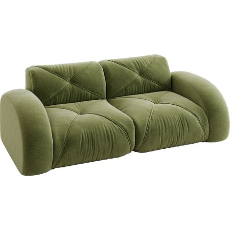 Divano Modulare 2 Posti, Senza Struttura, in Chenille, Schiuma 32D, Design Antiscivolo, Verde (1/5)