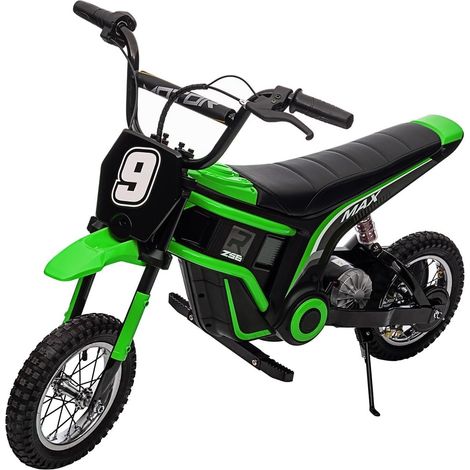 Moto Électrique Enfants 24V 350W, Moto Cross 3 Vitesses, Suspension Amortie, Cadre Renforcé, Pour 8-12 ans, Max 60 kg, Vert