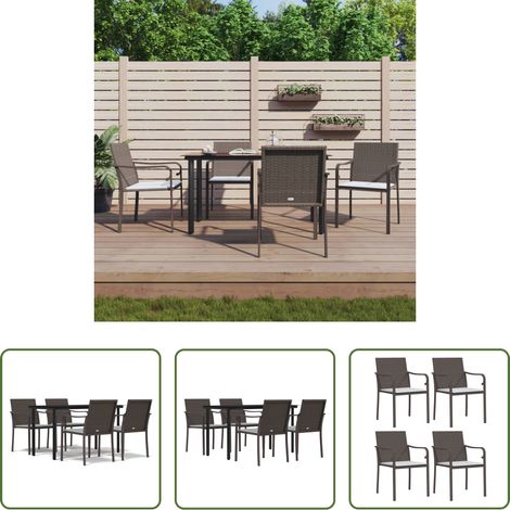 Table de jardin - Ensemble à manger de jardin 5 pcs coussins résine tressée acier (1/5)