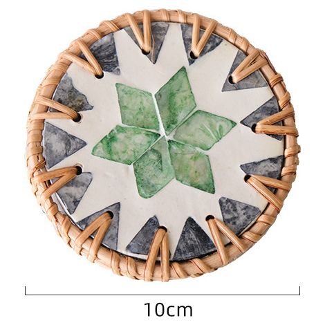 2 Plateau rond en rotin pour la décoration et le service de la cuisine – Table basse, ottomane, lit, canapé, plateau de valet – Pièce décorative de style ferme rustique (1/5)
