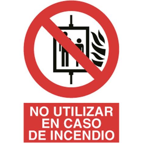 Señal poliestireno 210x148mm con pictograma y texto de prohibido uso en incendios