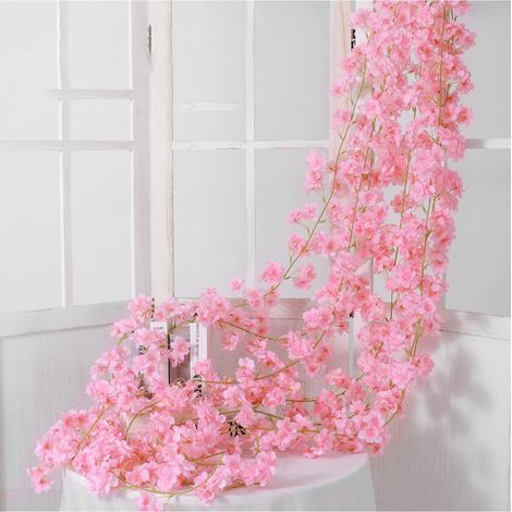 Rotin de Fleurs Artificielles, Simple 1,8 m 135 Têtes de Fleurs, Faux Rotin Suspendu en Plastique de Soie Décoratif Vif pour Mariage, Décoration de la Maison (Light Pink) (1/5)