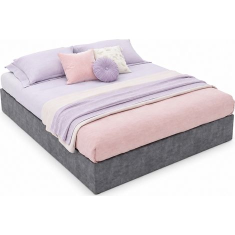 Struttura letto 140x200 cm grigia in tessuto e metallo con pistoni a gas, senza testiera - CHICFURN (1/5)