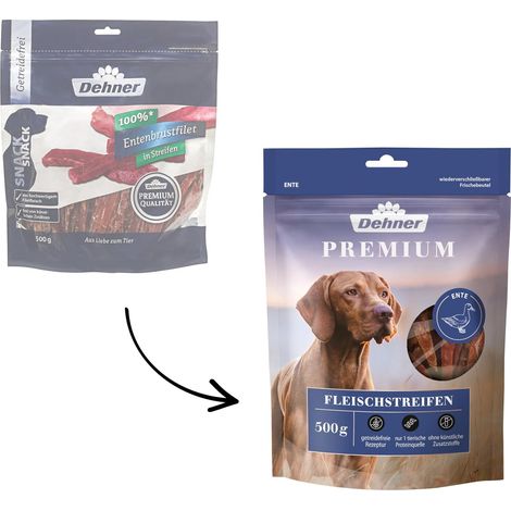 Dehner Spuntino per cani di alta qualità, senza cereali, senza grassi, spuntino da masticare per cani adulti, filetto di petto d'anatra a strisce, 500 g (1/5)